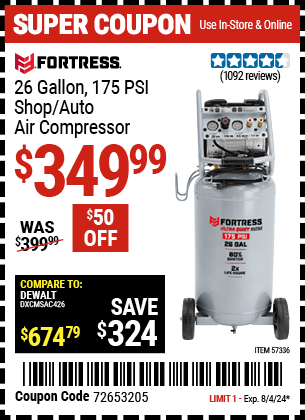 Harbor Freight Coupons, HF Coupons, 20% off - 26 Gallon  175 PSI Ultra Quiet Vertical Shop/Auto Air Compressor