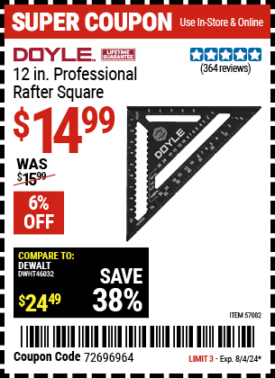 Harbor Freight Coupons, HF Coupons, 20% off - 12 in. Professional Rafter Square