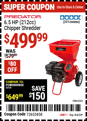Harbor Freight Coupons, HF Coupons, 20% off - Chipper/shredder With 6.5 Hp Gas Engine (212 Cc)