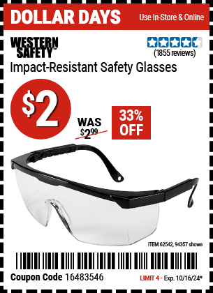 Harbor Freight Coupons, HF Coupons, 20% off - Impact Resistant Safety Glasses