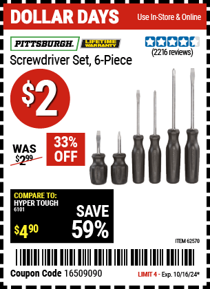 Harbor Freight Coupons, HF Coupons, 20% off - 6 Piece Screwdriver Set