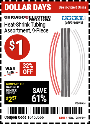 Harbor Freight Coupons, HF Coupons, 20% off - 9 Piece Heat Shrink Tubing Assortment