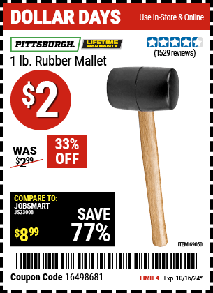 Harbor Freight Coupons, HF Coupons, 20% off - 1 Lb. Rubber Mallet