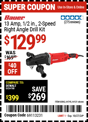 Harbor Freight Coupons, HF Coupons, 20% off - 13 Amp, 2-speed 1/2