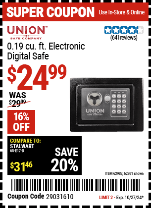 Harbor Freight Coupons, HF Coupons, 20% off - 0.19 Cubic Ft. Electronic Digital Safe