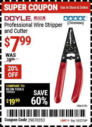 Harbor Freight Coupons, HF Coupons, 20% off - Professional Wire Stripper and Cutter