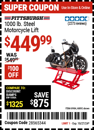 Harbor Freight Coupons, HF Coupons, 20% off - 1000 Lb. Capacity Motorcycle Lift