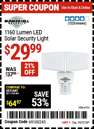 Harbor Freight Coupons, HF Coupons, 20% off - 1160 Lumens Solar Led Security Light