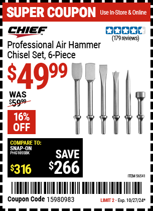 Harbor Freight Coupons, HF Coupons, 20% off - Professional 6 Pc. Air Hammer Chisel Set