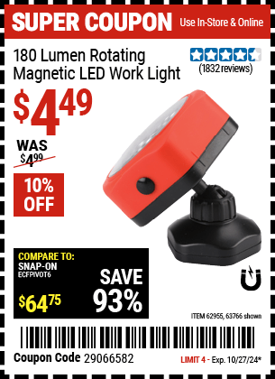 Harbor Freight Coupons, HF Coupons, 20% off - Rotating Magnetic Led Work Light