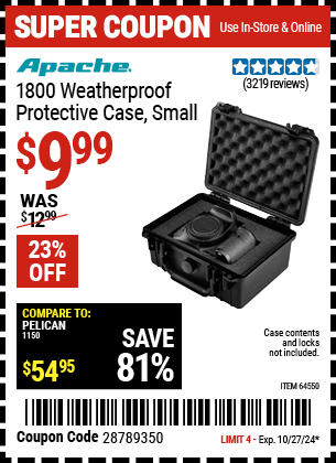 Harbor Freight Coupons, HF Coupons, 20% off - Apache 1800 Weatherproof Protective Case