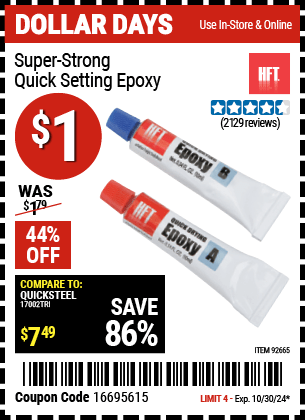 Harbor Freight Coupons, HF Coupons, 20% off - Super Strong Quick Setting Epoxy