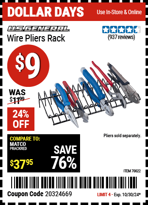 Harbor Freight Coupons, HF Coupons, 20% off - Wire Pliers Rack