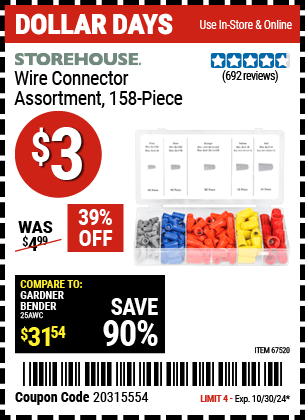 Harbor Freight Coupons, HF Coupons, 20% off - 158 Piece Wire Connector Assortment