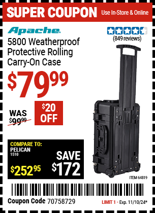 Harbor Freight Coupons, HF Coupons, 20% off - Apache 5800 Roller Carry On Case