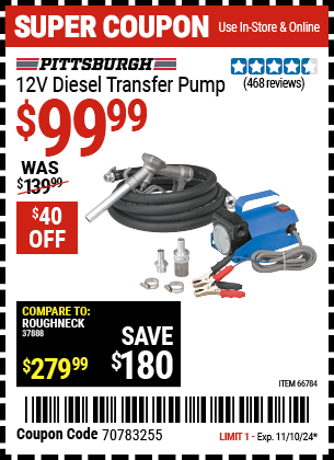 Harbor Freight Coupons, HF Coupons, 20% off - 12v Diesel Transfer Pump