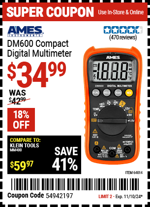 Harbor Freight Coupons, HF Coupons, 20% off - Ames Compact Sized Digital Multimeter