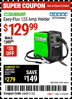 Harbor Freight Coupons, HF Coupons, 20% off - TITANIUM Easy-Flux 125 Amp Welder 