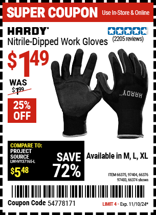 Harbor Freight Coupons, HF Coupons, 20% off - Polyurethane Coated Nylon Work Gloves