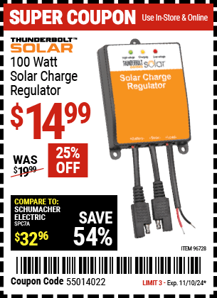 Harbor Freight Coupons, HF Coupons, 20% off - 100 Watt Solar Charge Regulator