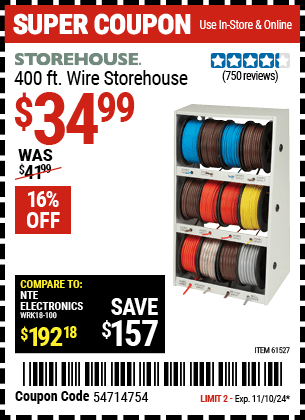 Harbor Freight Coupons, HF Coupons, 20% off - 400 Ft. Wire And Wire Storage