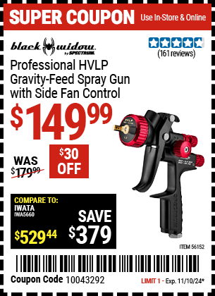 Harbor Freight Coupons, HF Coupons, 20% off - Black Widow 20 Oz. Professional Hvlp Base/clear Coat Air Spray Gun, 20 Oz. Professional Hte Compliant Top Coat Air Spray Gun