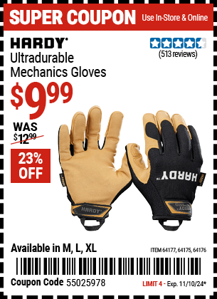 Harbor Freight Coupons, HF Coupons, 20% off - Ultra Durable Mechanic's Gloves