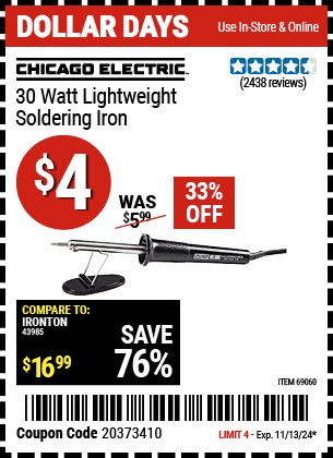 Harbor Freight Coupons, HF Coupons, 20% off - 30 Watt Lightweight Soldering Iron