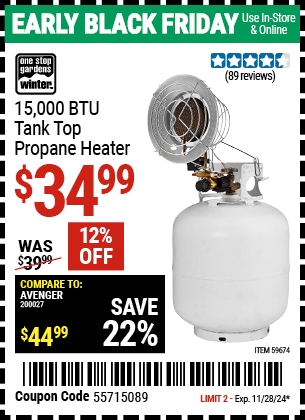 Harbor Freight Coupons, HF Coupons, 20% off - ONE STOP GARDENS WINTER 15,000 BTU Tank Top Propane Heater for $34.99