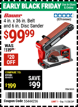 Harbor Freight Coupons, HF Coupons, 20% off - 4 in. x 36 in. Belt and 6 in. Disc Sander