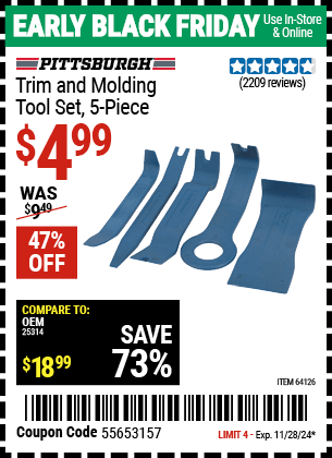 Harbor Freight Coupons, HF Coupons, 20% off - 5 Piece Trim And Molding Tool Set