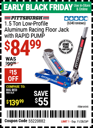 Harbor Freight Coupons, HF Coupons, 20% off - Pittsburgh Rapid Pump 1.5 Ton Lightweight Aluminum Floor Jack