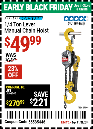 Harbor Freight Coupons, HF Coupons, 20% off - 1/4 Ton Lever Chain Hoist