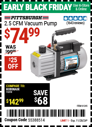 Harbor Freight Coupons, HF Coupons, 20% off - 2.5 Cfm Vacuum Pump