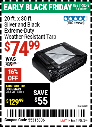 Harbor Freight Coupons, HF Coupons, 20% off - 20 Ft. X 30 Ft. Silver & Black Extreme Duty Weather Resistant Tarp