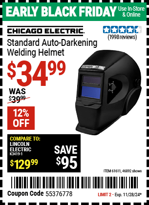 Harbor Freight Coupons, HF Coupons, 20% off - Adjustable Shade Auto-darkening Welding Helmet