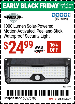 Harbor Freight Coupons, HF Coupons, 20% off - BUNKER HILL SECURITY 1000 Lumen Wall Mount Peel-And-Stick Security Light 