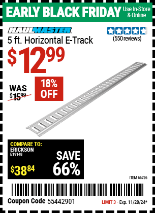 Harbor Freight Coupons, HF Coupons, 20% off - 5 Ft Horizontal E-track