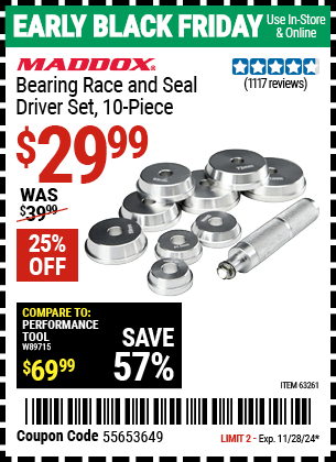 Harbor Freight Coupons, HF Coupons, 20% off - 10 Piece Bearing Race And Seal Driver Set