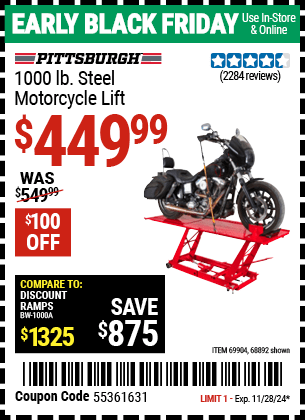 Harbor Freight Coupons, HF Coupons, 20% off - 1000 Lb. Capacity Motorcycle Lift