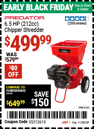 Harbor Freight Coupons, HF Coupons, 20% off - Chipper/shredder With 6.5 Hp Gas Engine (212 Cc)