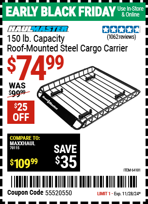 Harbor Freight Coupons, HF Coupons, 20% off - 150 Lb. Roof Cargo Carrier