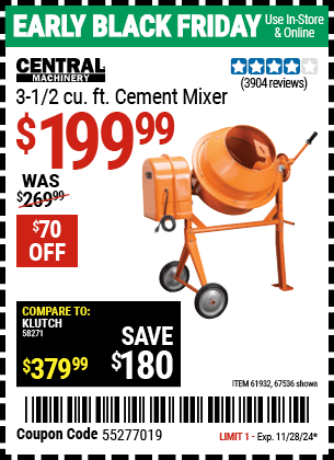 Harbor Freight Coupons, HF Coupons, 20% off - 3-1/2 Cubic Ft. Cement Mixer