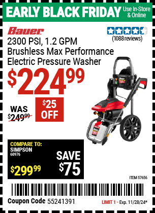 Harbor Freight Coupons, HF Coupons, 20% off - 2300 PSI 1.2 GPM Brushless Max Performance Electric Pressure Washer