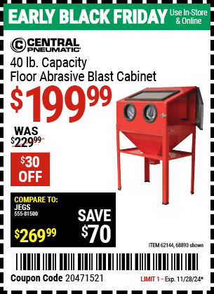 Harbor Freight Coupons, HF Coupons, 20% off - 40 Lb. Capacity Floor Blast Cabinet