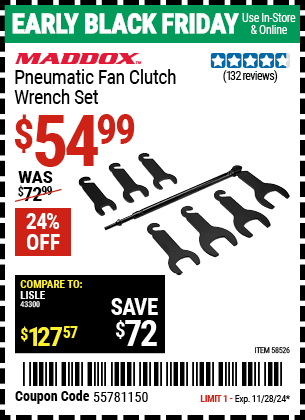 Harbor Freight Coupons, HF Coupons, 20% off - MADDOX Pneumatic Fan Clutch Wrench Set for $54.99