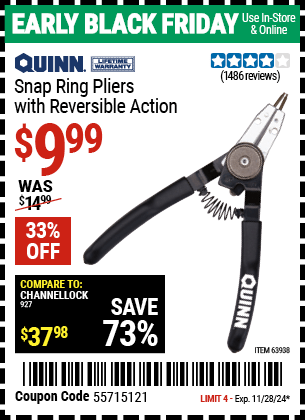 Harbor Freight Coupons, HF Coupons, 20% off - Snap Ring Pliers With Reversible Action