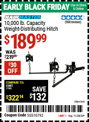 Harbor Freight Coupons, HF Coupons, 20% off - 10,000 Lb. Capacity Weight-distributing Hitch System