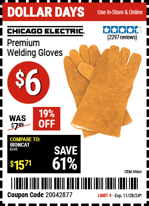 Harbor Freight Coupons, HF Coupons, 20% off - Premium Welding Gloves