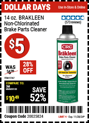 Harbor Freight Coupons, HF Coupons, 20% off - 14 Oz. Brakleen Non-Chlorinated Brake Parts Cleaner